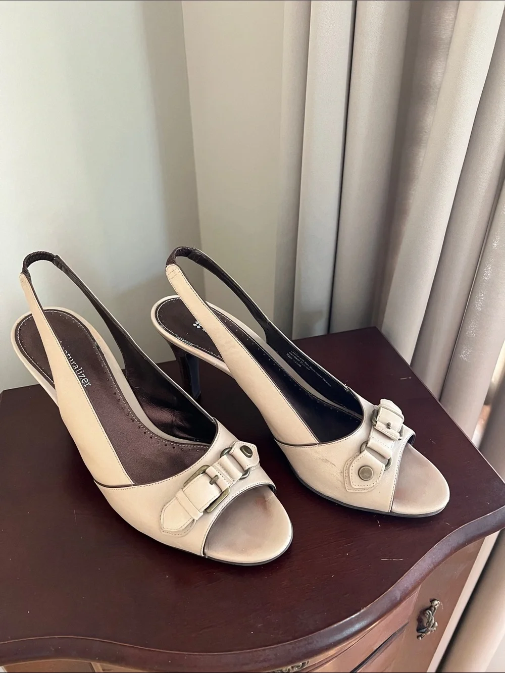 Naturalizer - Beige Open-Toe Slingback Heels with Buckle Accent - 9.5